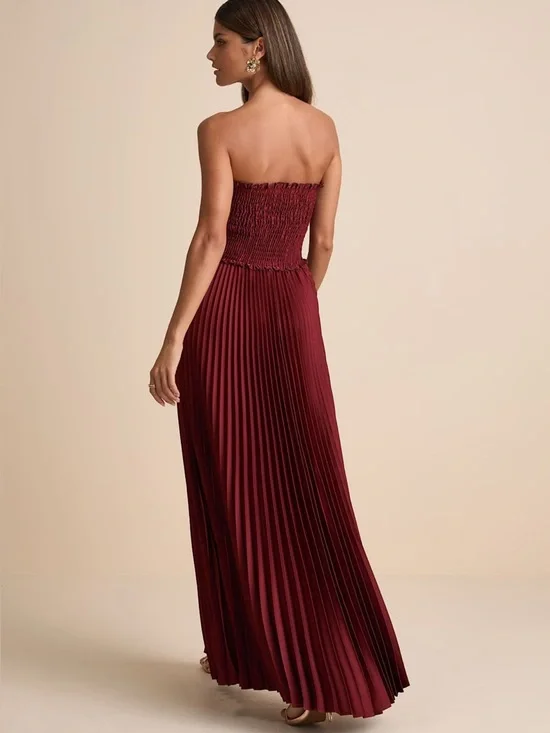 Lulus Damira Rust Satin Pleated Strapless Maxi Dress Size Medium Formal Wedding - Picture 3 of 11